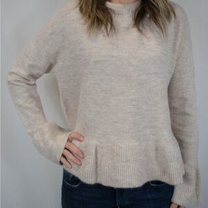 NWT Olivaceous Cream Crew‎ Neck Sweater with Scalloped Hem